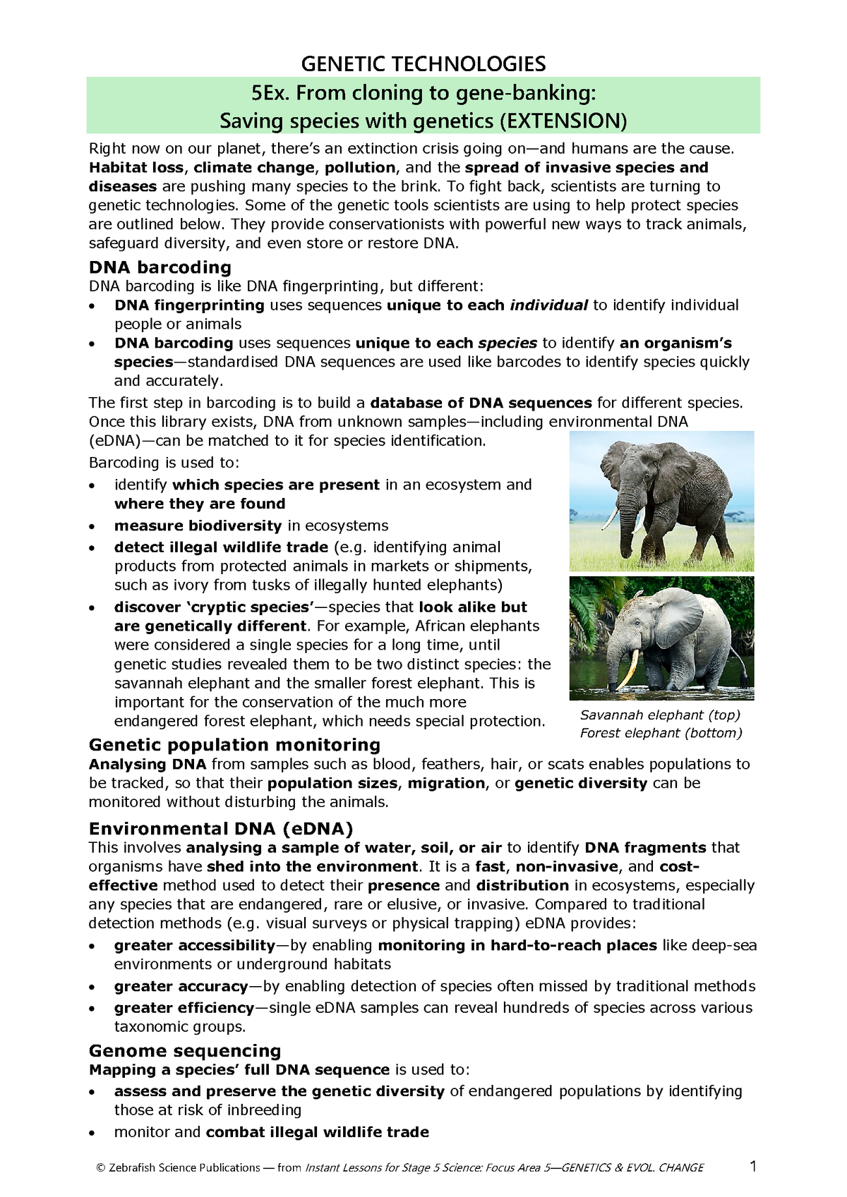 FREE WORKSHEET From cloning to gene banking: Saving species with genetics (EXTENSION)