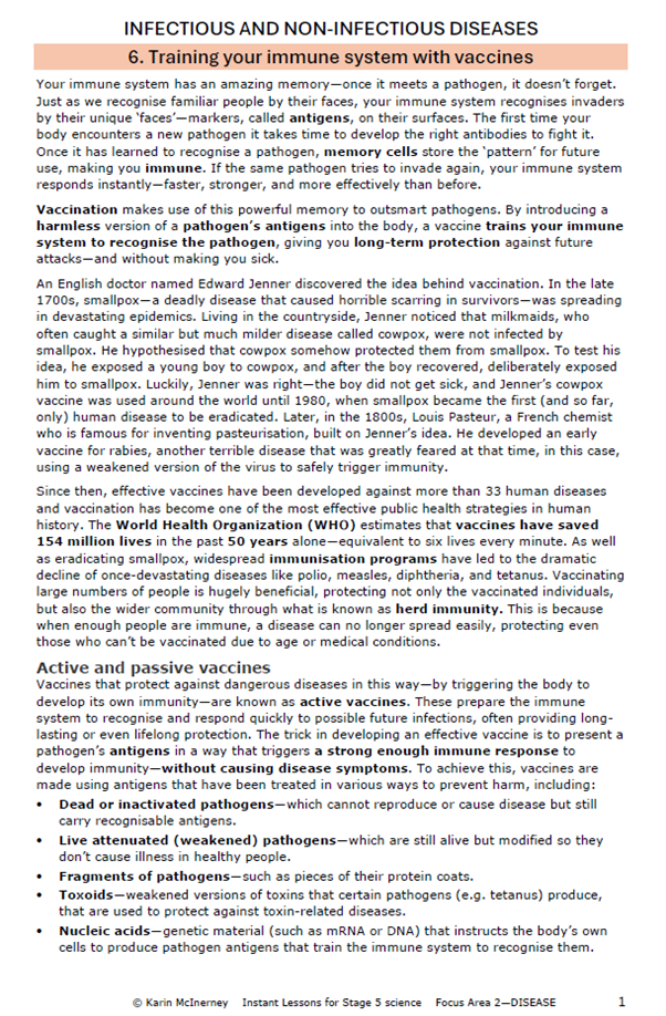 FREE WORKSHEET: Training your immune system with vaccines
